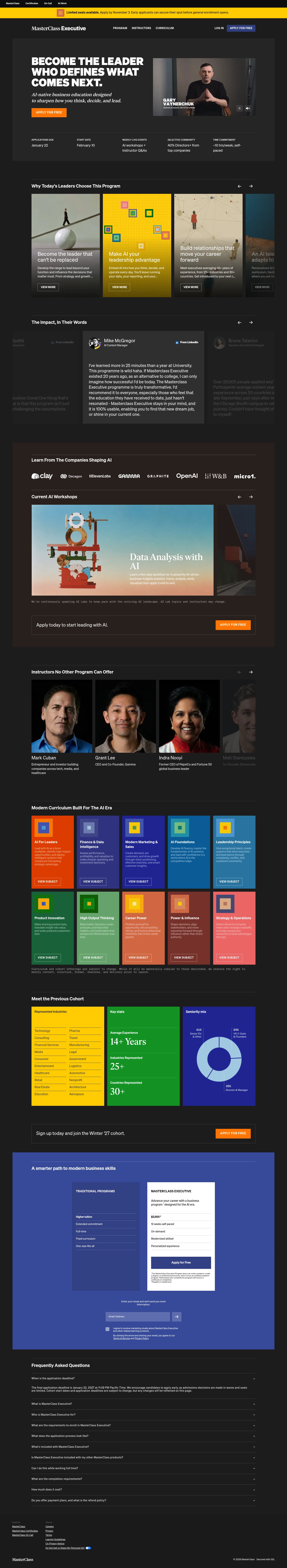 masterclass.com/executive/program-details on desktop, full screenshot