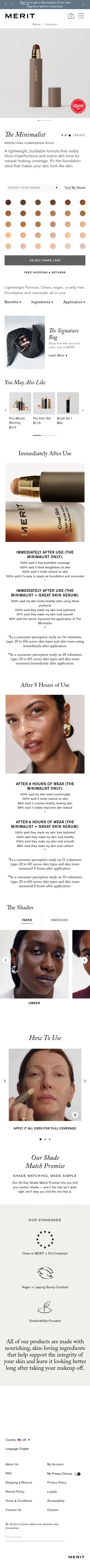 meritbeauty.com/products/the-minimalist on mobile, full screenshot