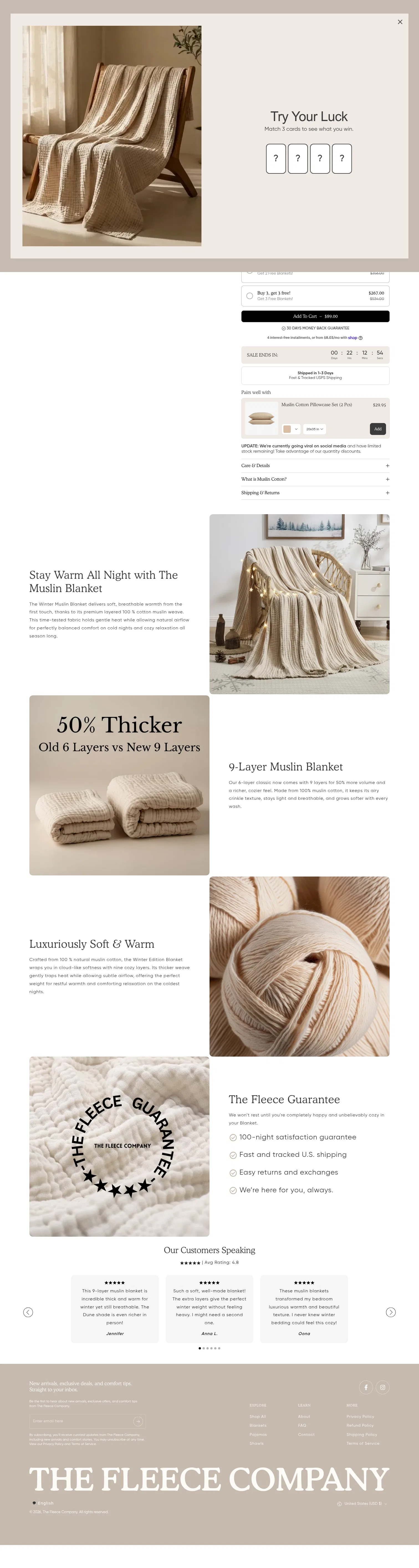 thefleececompany.com/products/the-new-winter-muslin-blanket-100-muslin-cotton on desktop, full screenshot