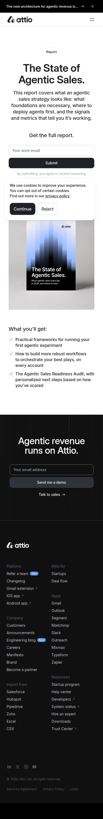 attio.com/agentic-sales-report on mobile, full screenshot
