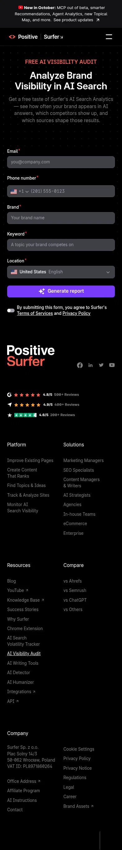 surferseo.com/free-ai-visibility-audit on mobile