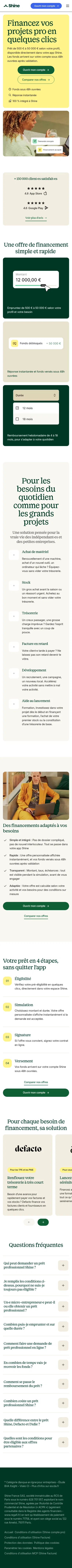 shine.fr/lp/financement on mobile, full screenshot