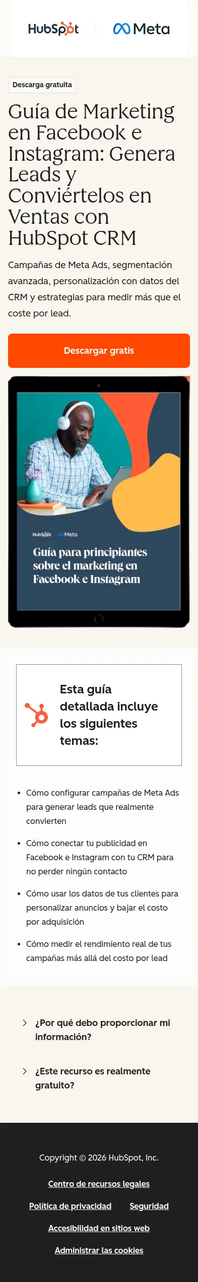 offers.hubspot.es/guia-para-principiantes-sobre-el-marketing-en-facebook on mobile, full screenshot