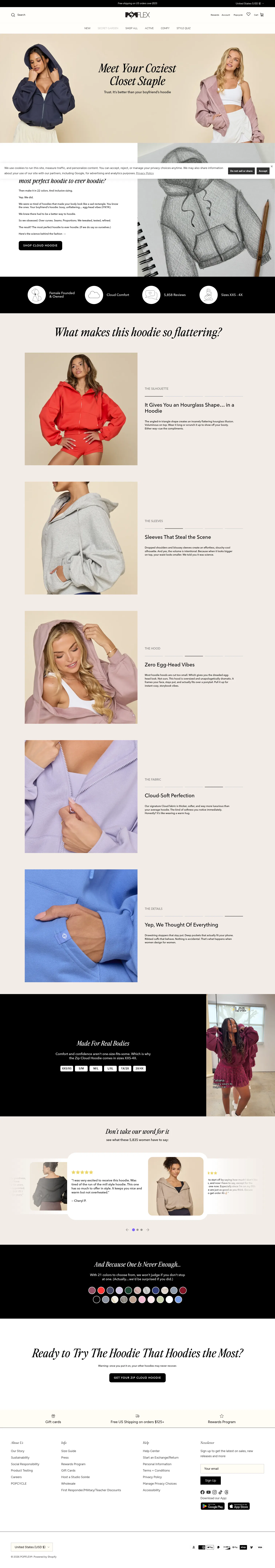 popflexactive.com/pages/cloud-hoodie-lp on desktop, full screenshot