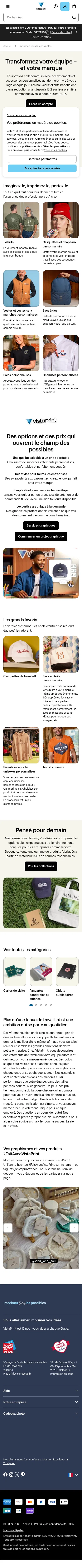 vistaprint.fr/imprimez-tous-les-possibles/vetements on mobile, full screenshot