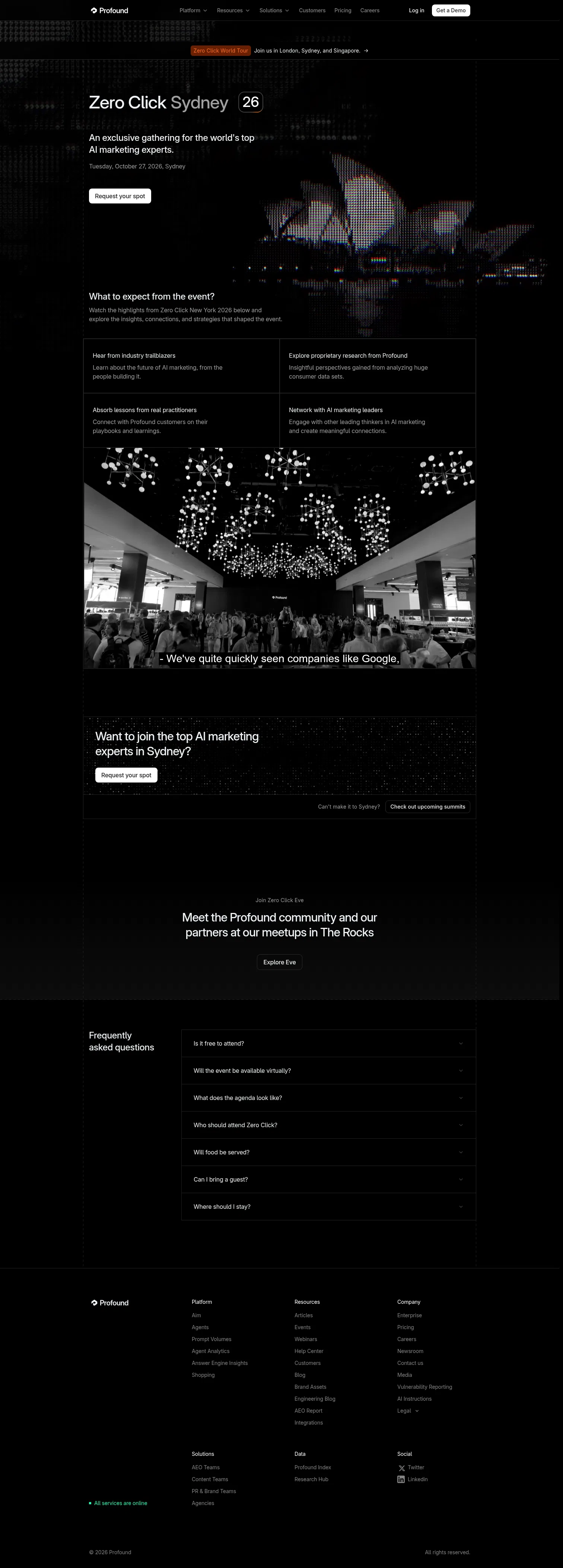 tryprofound.com/zeroclick/sydney on desktop, full screenshot