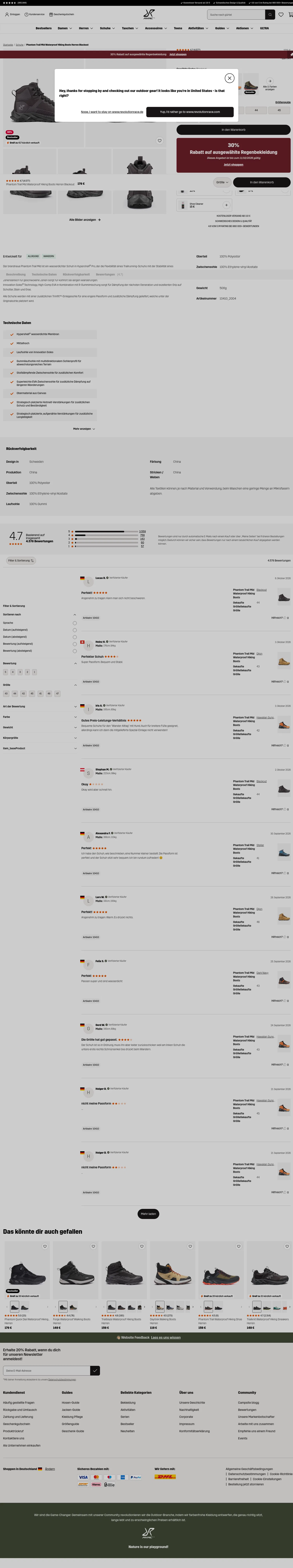 revolutionrace.de/schuhe/phantom-trail-mid-waterproof-hiking-boots-men on desktop, full screenshot