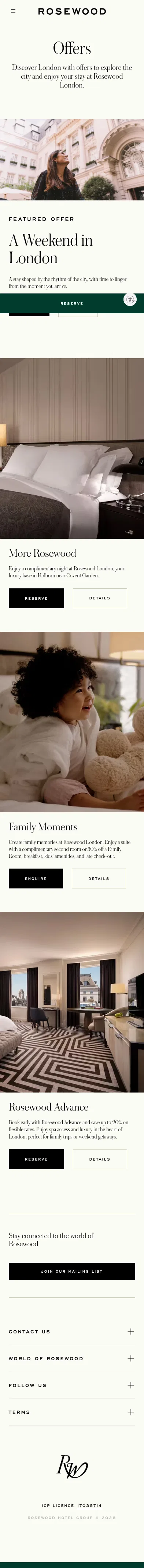 rosewoodhotels.com/en/london/offers on mobile, full screenshot