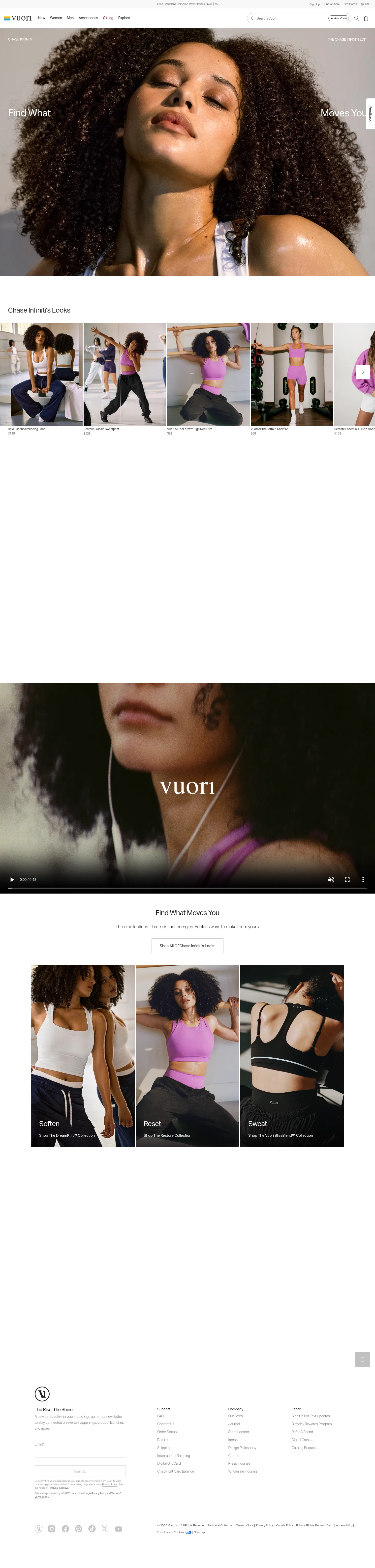 vuoriclothing.com/pages/chase-infiniti on desktop, full screenshot