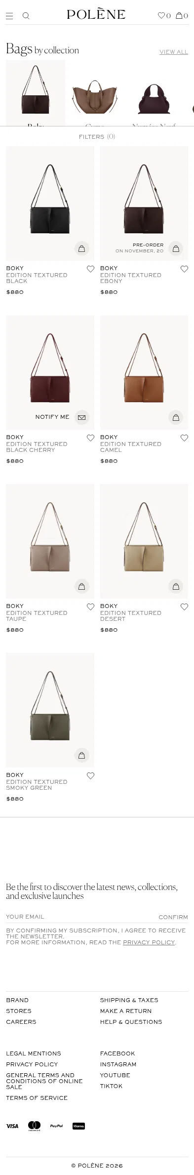 eng.polene-paris.com/collections/boky on mobile, full screenshot