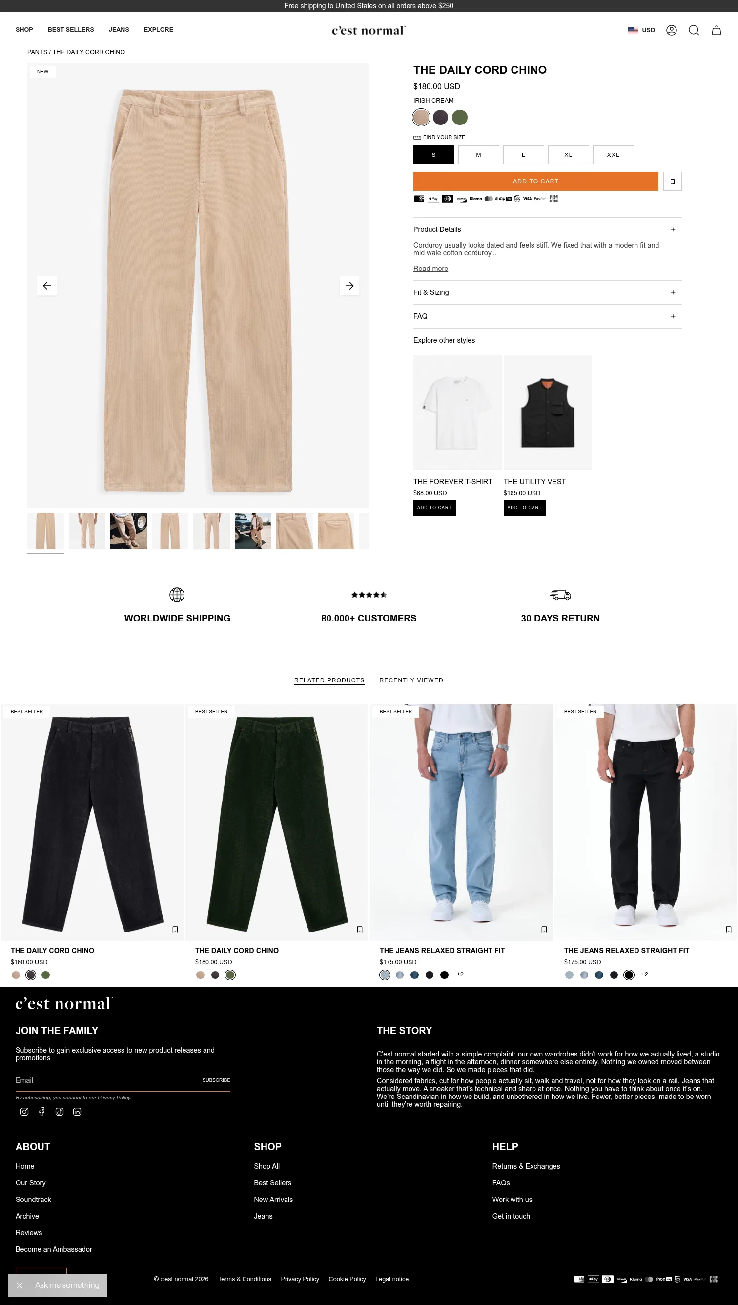 cestnormal.com/products/the-cotele-corduroy-straight-pants-irish-cream on desktop, full screenshot