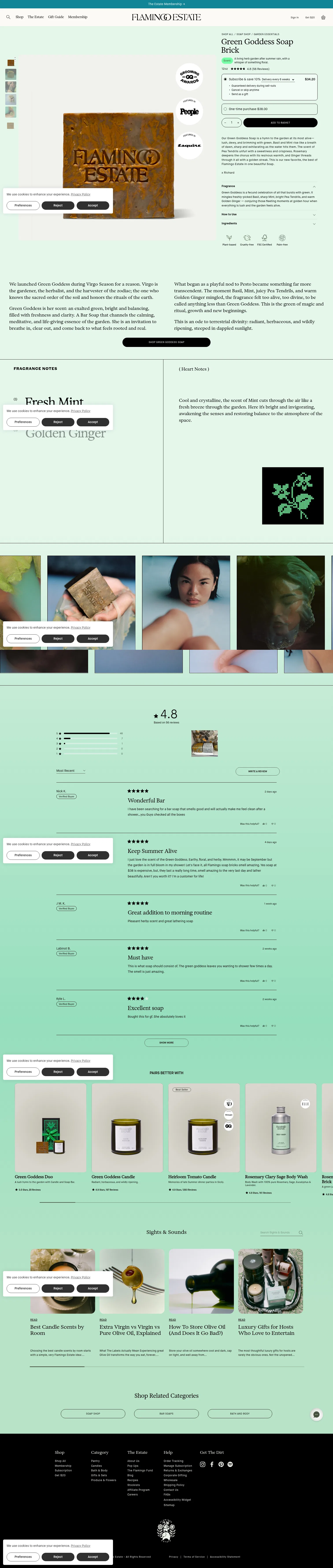 flamingoestate.com/products/green-goddess-soap-brick on desktop, full screenshot