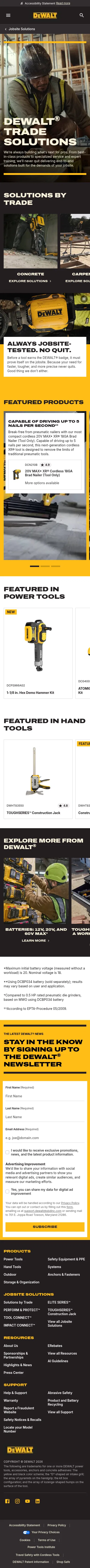 dewalt.com/en-us/jobsite-solutions/solutions-trade on mobile, full screenshot