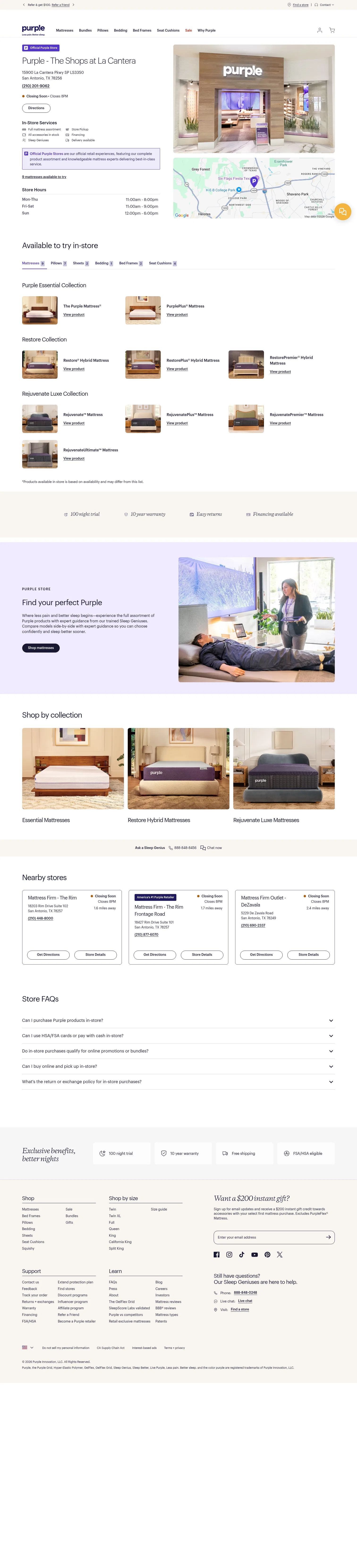 purple.com/stores/texas/san-antonio/purple-the-shops-at-la-cantera-78256-94014 on desktop, full screenshot