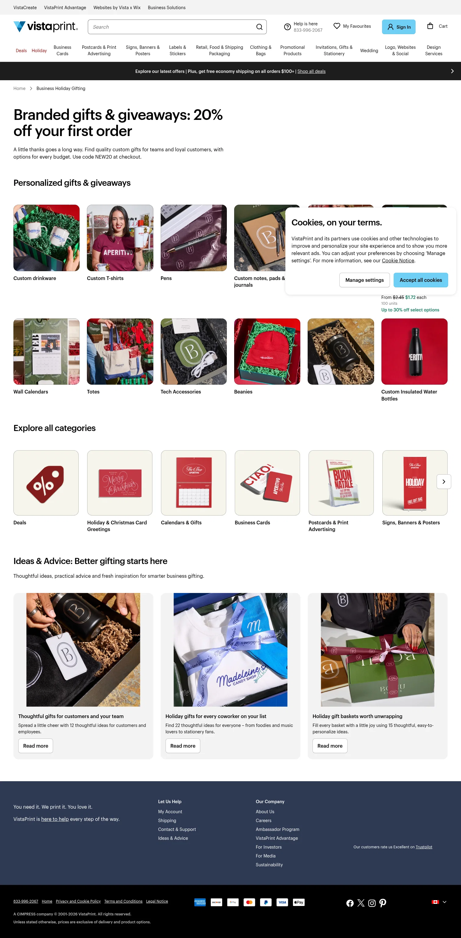 vistaprint.ca/business-holiday-gifting on desktop
