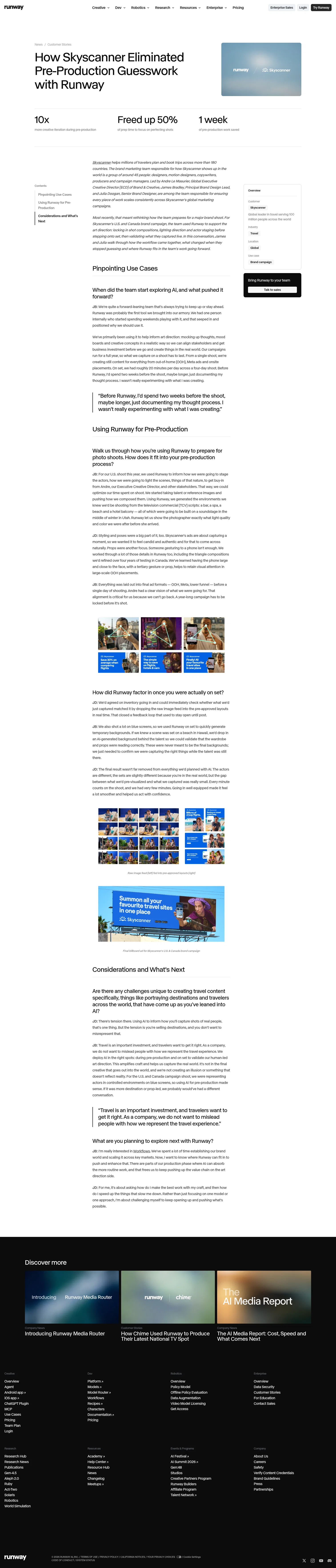 runway.com/news/customers/skyscanner on desktop, full screenshot