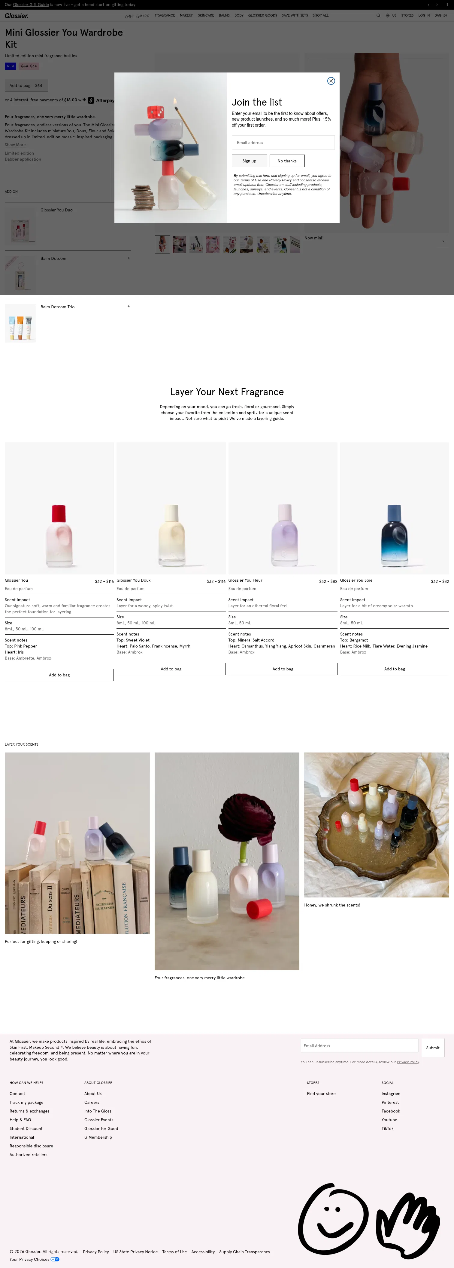 glossier.com/products/mini-you-wardrobe-set on desktop, full screenshot