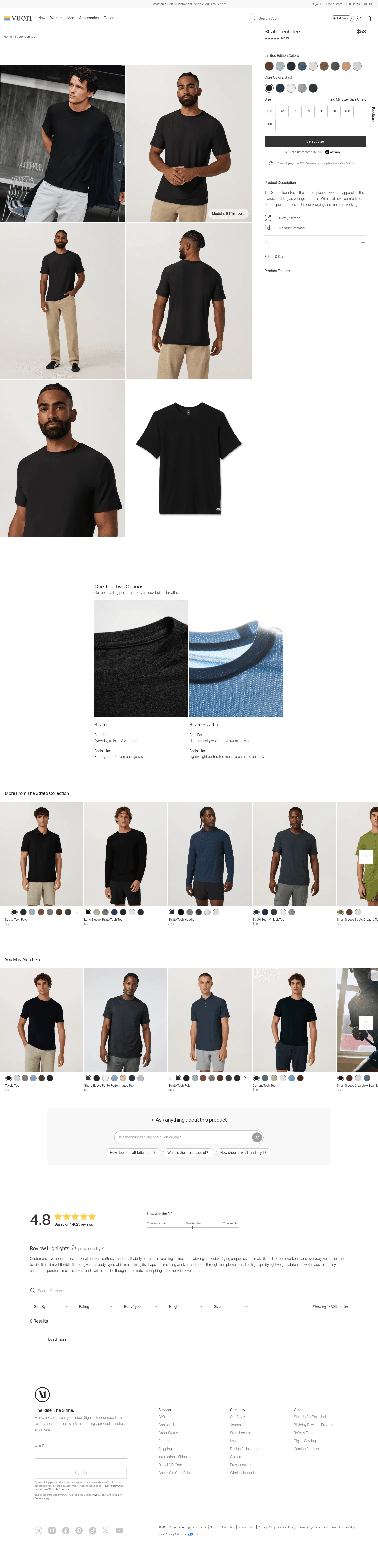 vuoriclothing.com/products/strato-tech-tee-black on desktop, full screenshot
