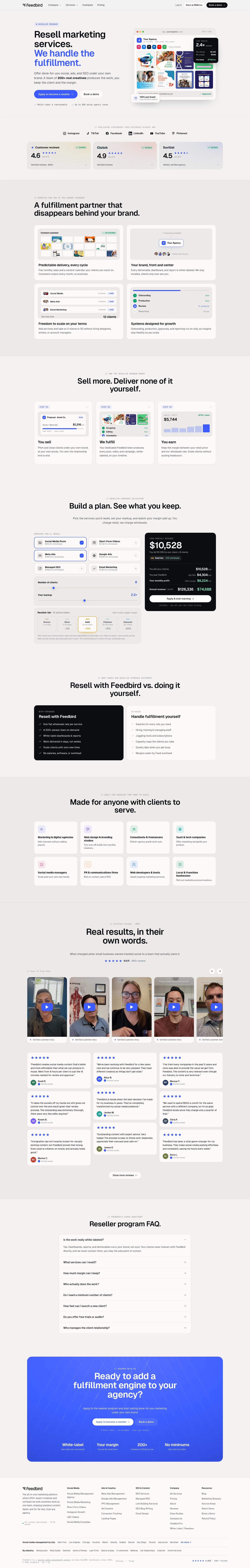 feedbird.com/reseller on desktop, full screenshot