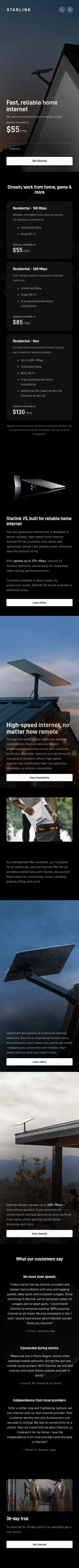 starlink.com/residential on mobile, full screenshot