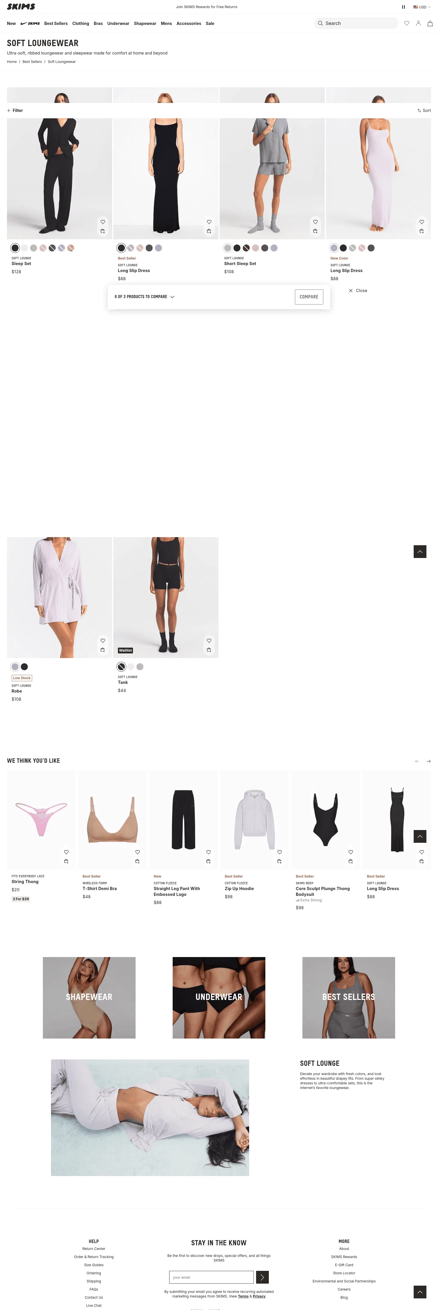 skims.com/collections/soft-lounge on desktop, full screenshot
