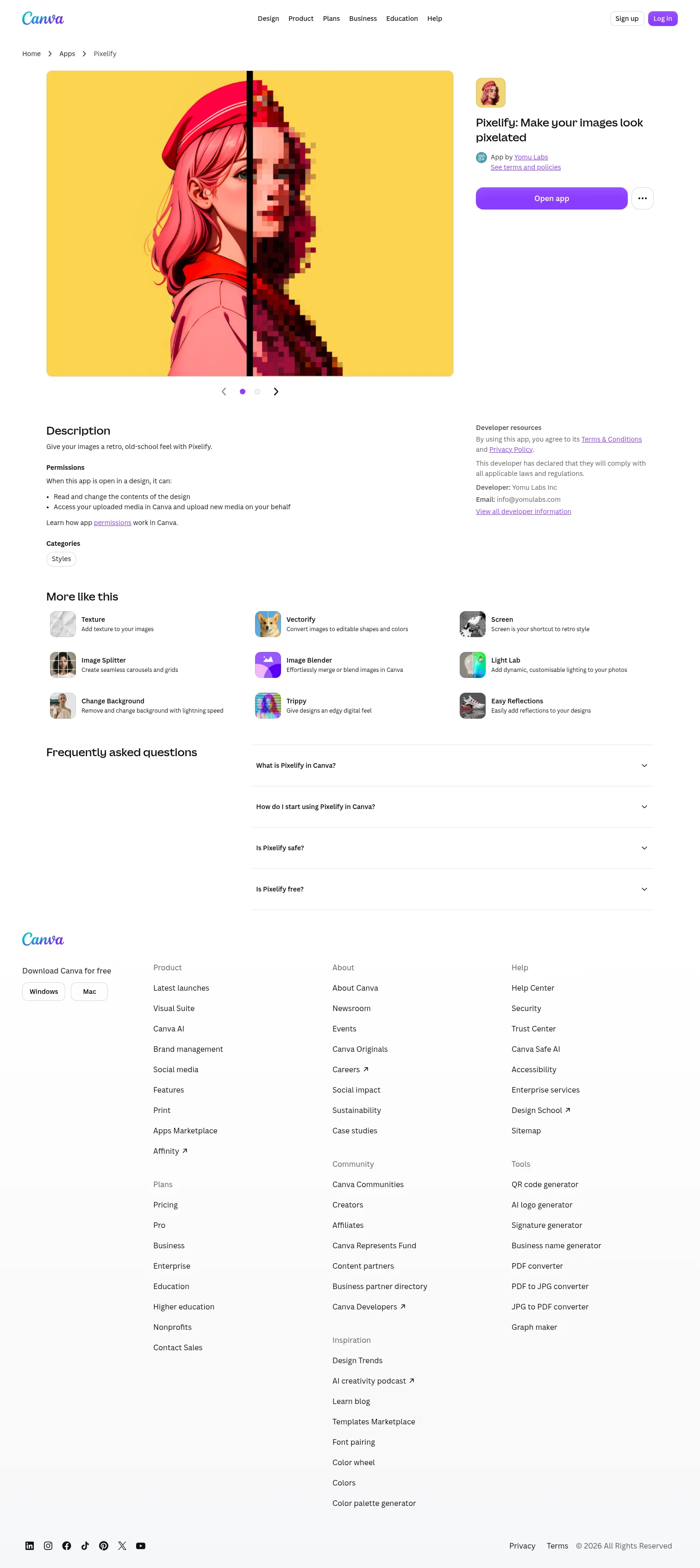 canva.com/apps/AAFslIGJGKc/pixelify on desktop