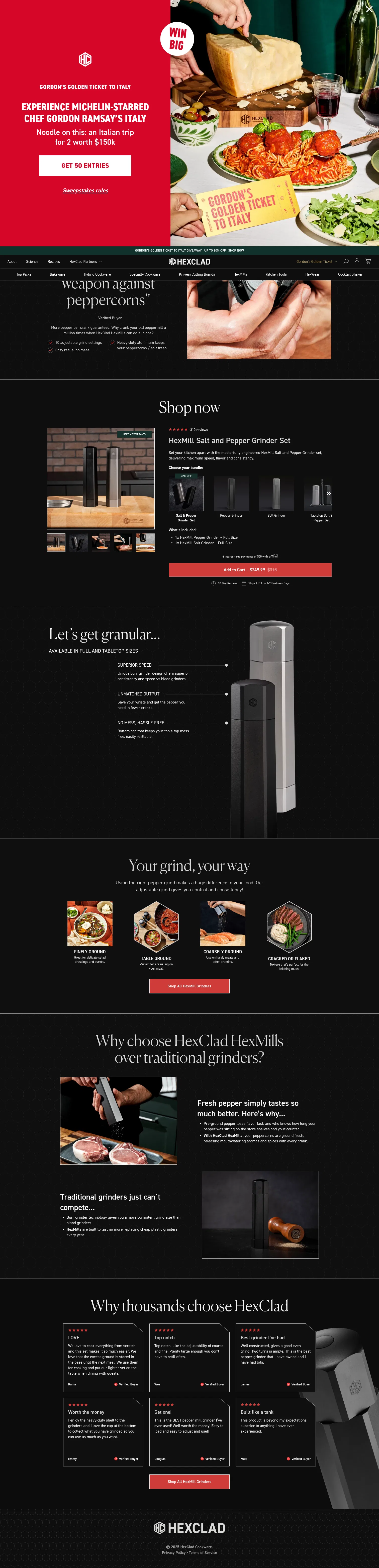 hexclad.com/pages/hexmill-lp on desktop, full screenshot