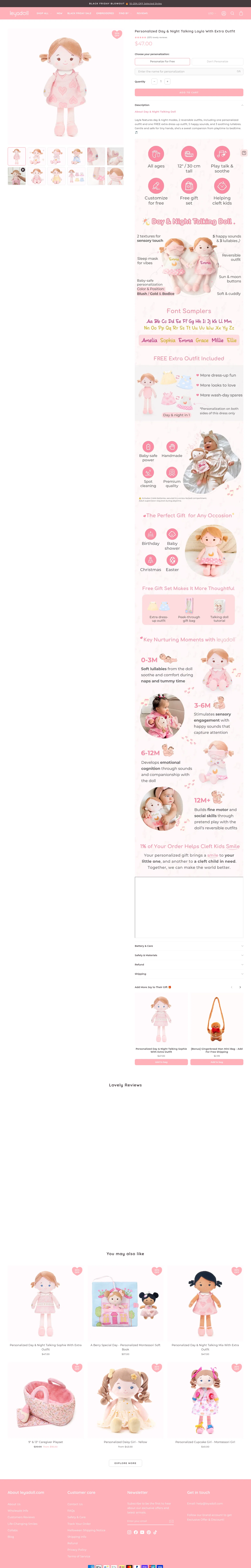 leyadoll.com/products/personalized-day-night-layla-talking-doll-light-skin-tone on desktop
