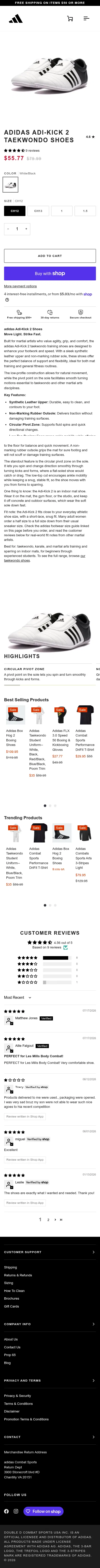 us.adidascombatsports.com/products/adidas-adi-kick-2-shoes on mobile, full screenshot
