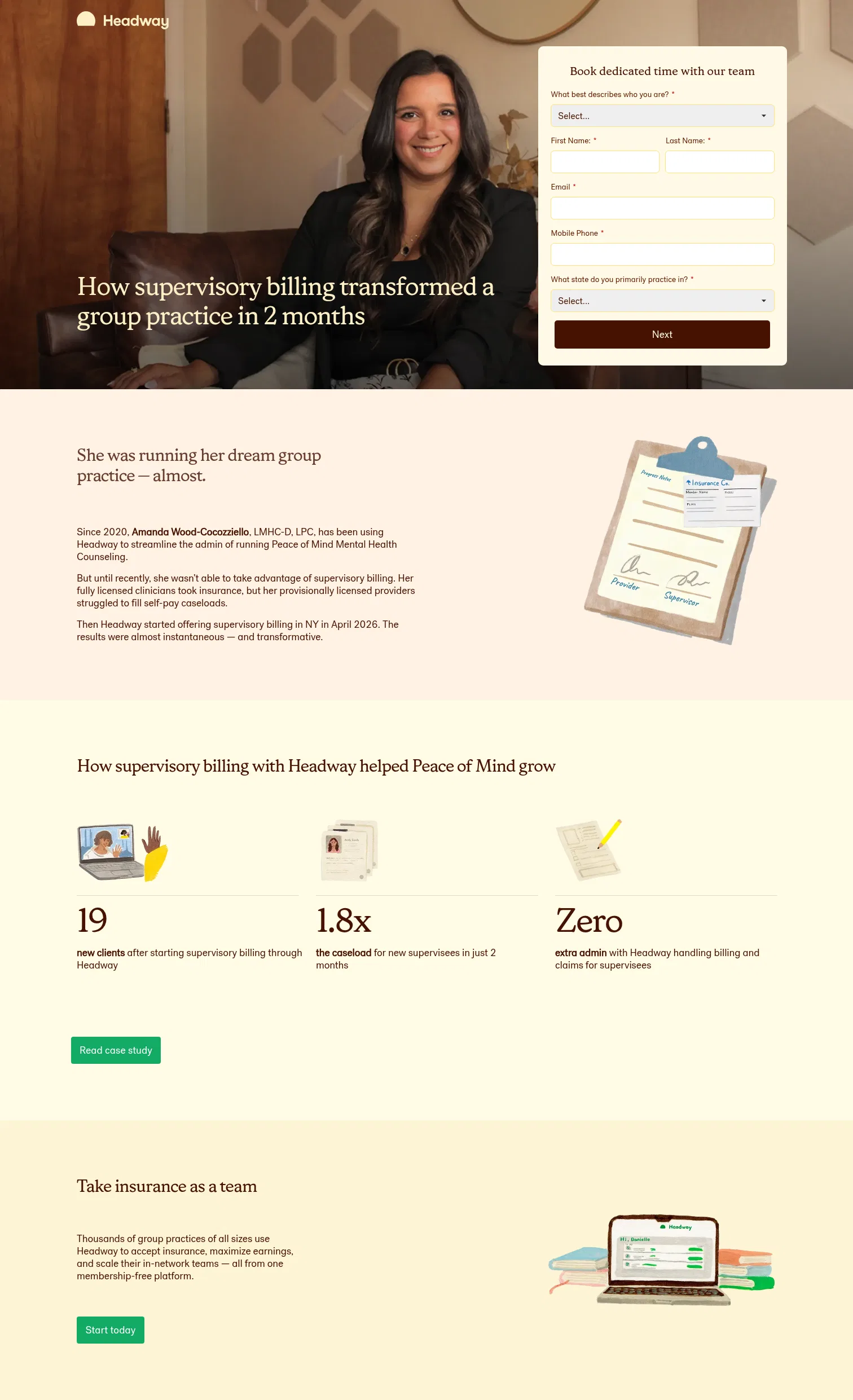 join.headway.co/supervisory-billing-guide on desktop, full screenshot