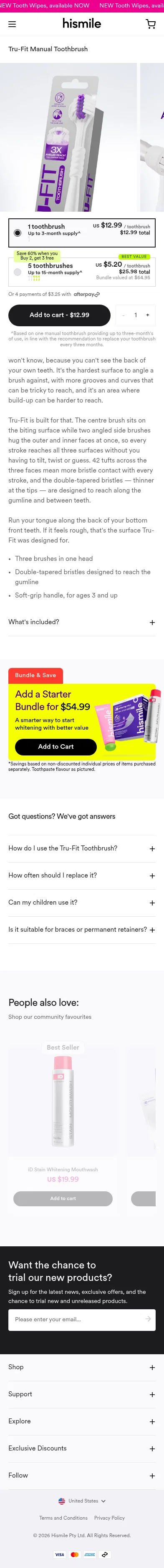 hismileteeth.com/products/tru-fit-manual-toothbrush/white on mobile