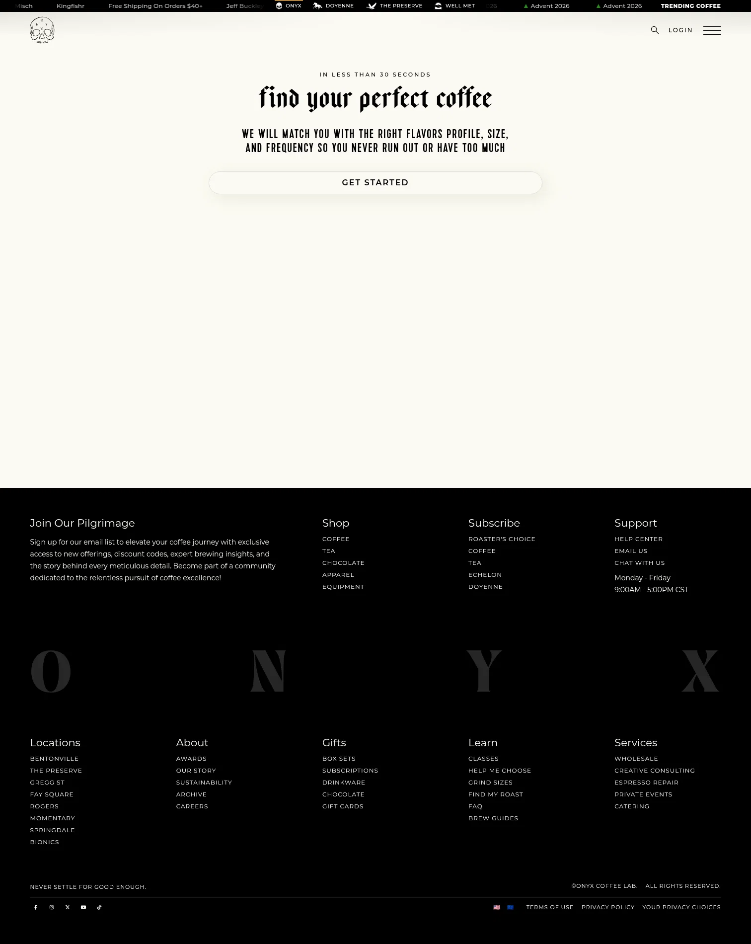 Onyx Coffee Lab landing page