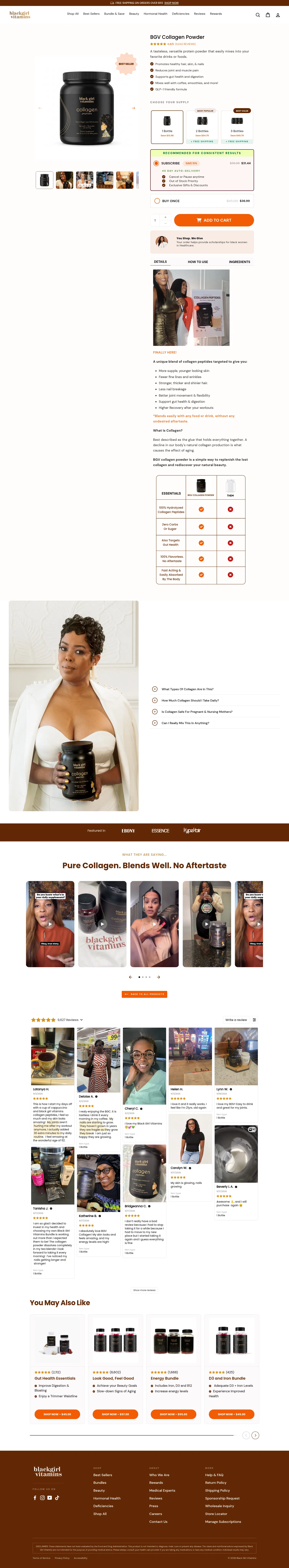 blackgirlvitamins.co/collections/all-products/products/bgv-collagen-powder on desktop, full screenshot
