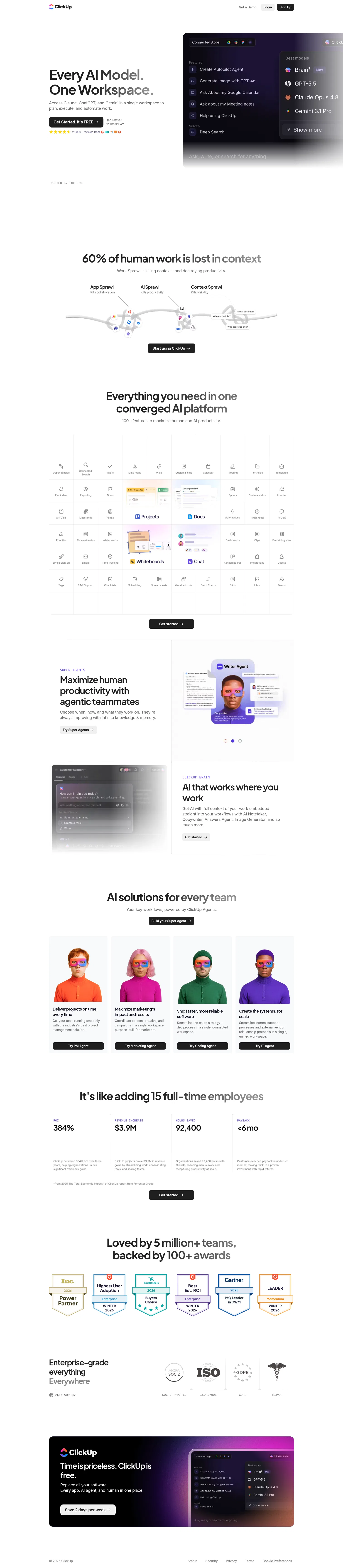 clickup.com/lp/brain/get-started-llm on desktop, full screenshot