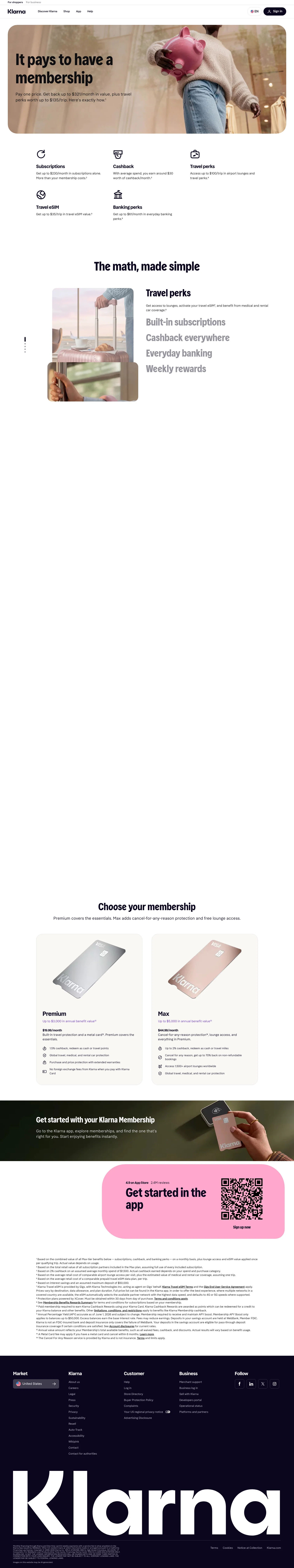 klarna.com/us/memberships/benefits on desktop
