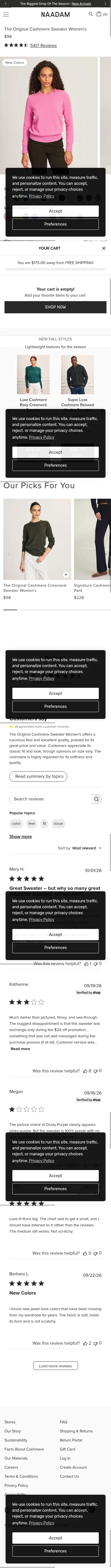 naadam.co/products/the-original-cashmere-crewneck-sweater-womens on mobile, full screenshot