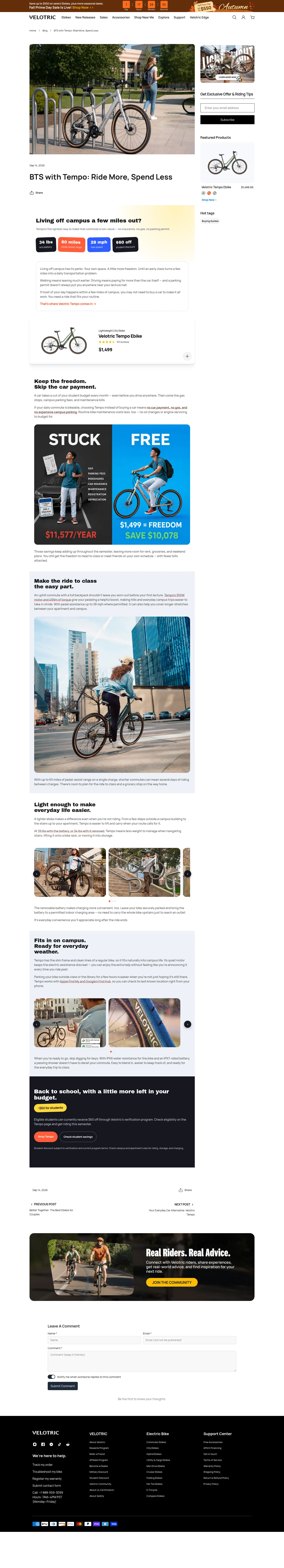 velotricbike.com/blogs/story-landing/back-to-school-with-ebike on desktop, full screenshot