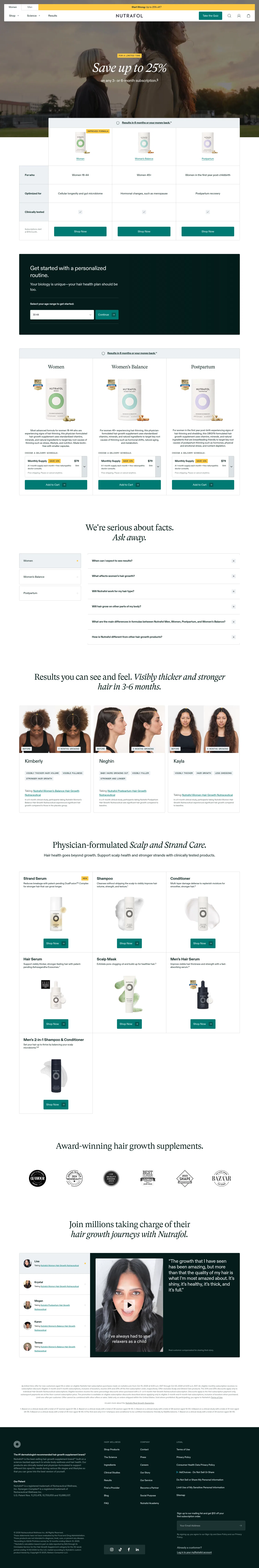 nutrafol.com/hair/women/product/category on desktop, full screenshot