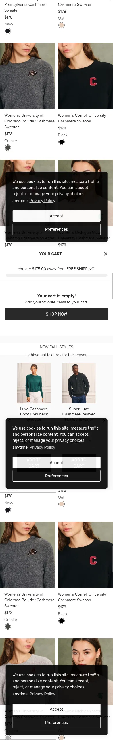 naadam.co/collections/womens-college-cashmere on mobile, full screenshot
