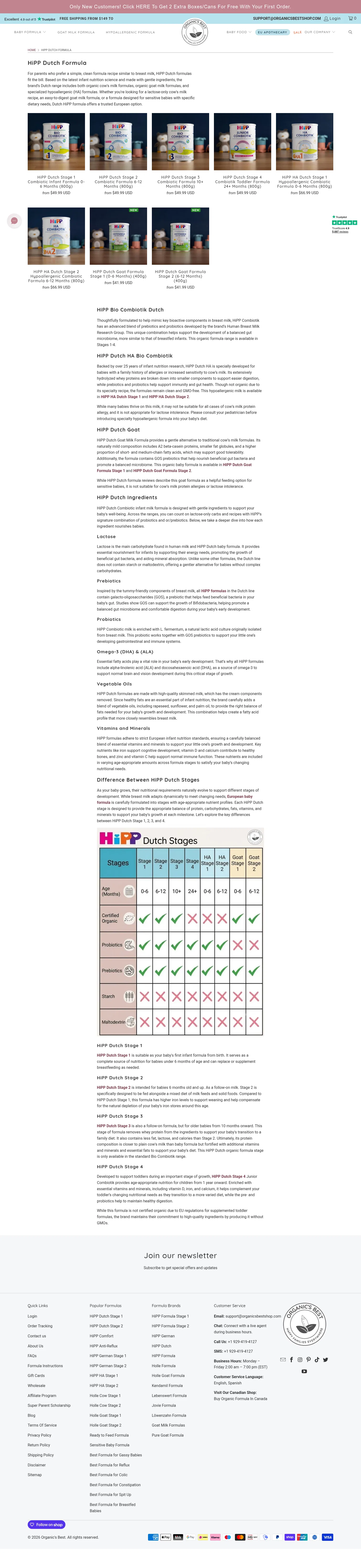 organicsbestshop.com/collections/hipp-dutch-formula on desktop, full screenshot