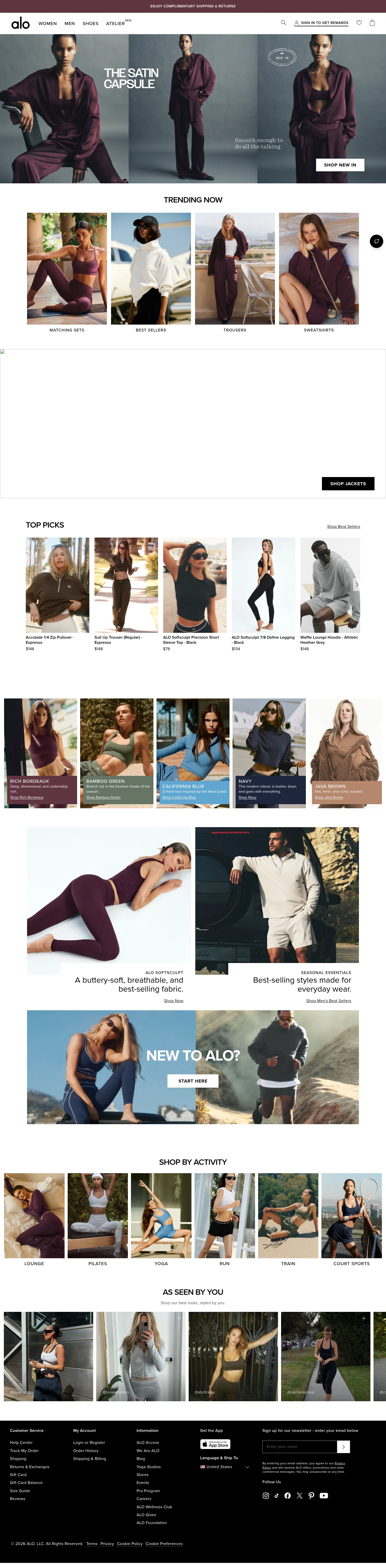aloyoga.com/pages/explore on desktop, full screenshot