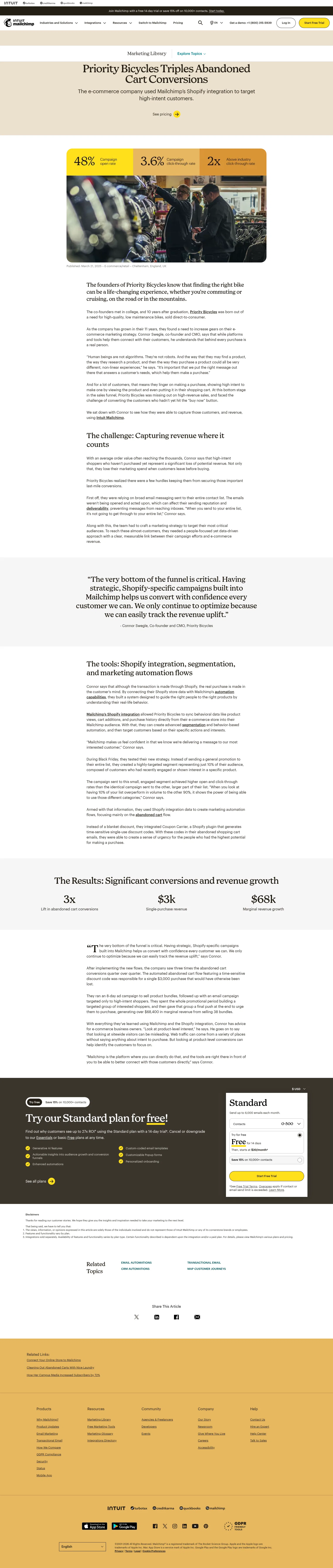 mailchimp.com/resources/success-stories/priority-bicycles-shopify-integration-automations on desktop, full screenshot