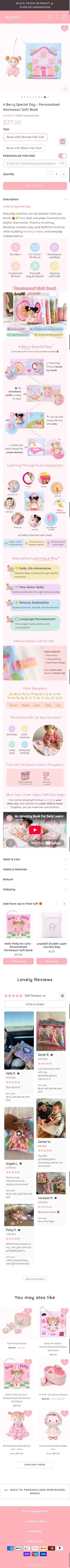 leyadoll.com/collections/my-first-book/products/a-berry-special-day-soft-book-for-babies on mobile, full screenshot