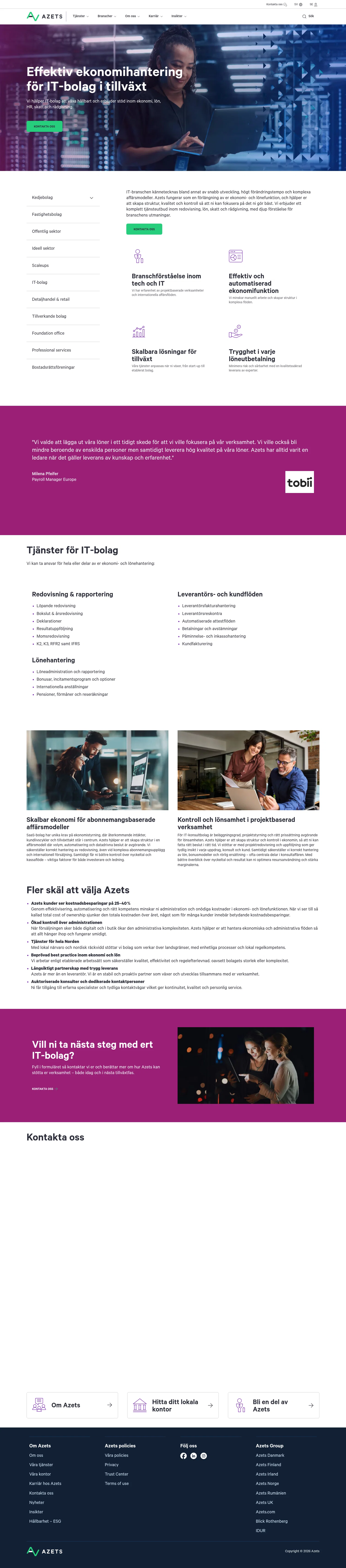 Azets landing page