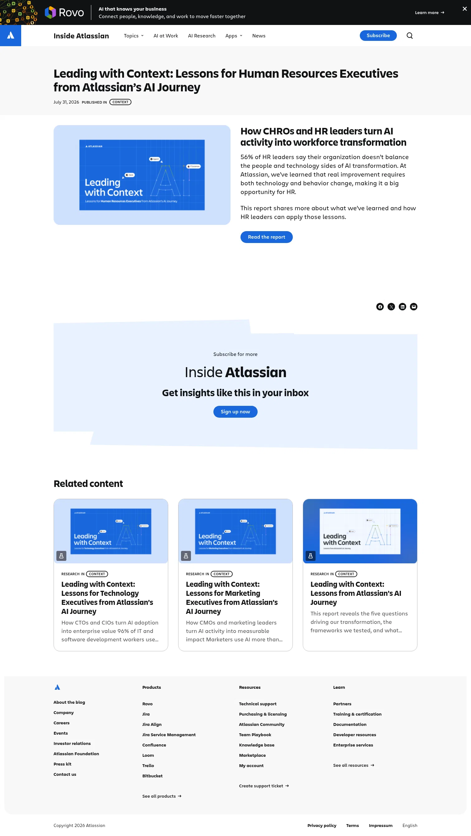 atlassian.com/blog/guides-research/leading-with-context-lessons-for-human-resources-executives-from-atlassians-ai-journey on desktop, full screenshot