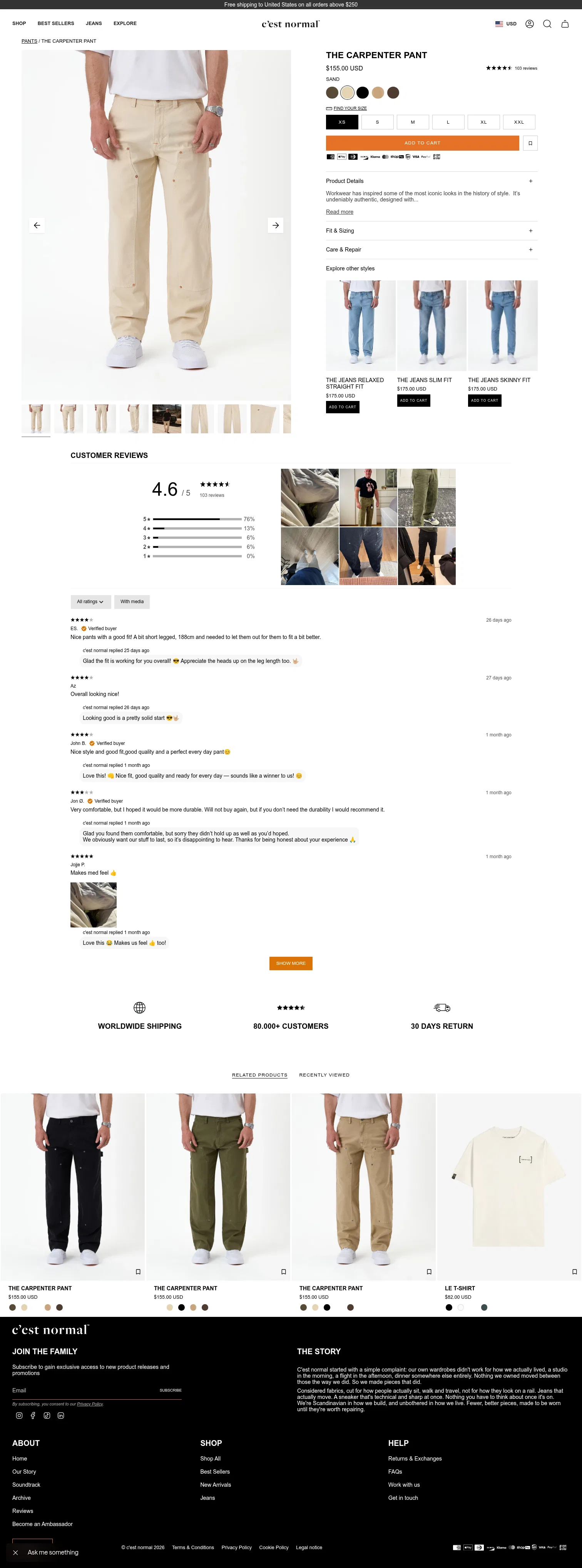 cestnormal.com/products/the-carpenter-pant-cream on desktop, full screenshot