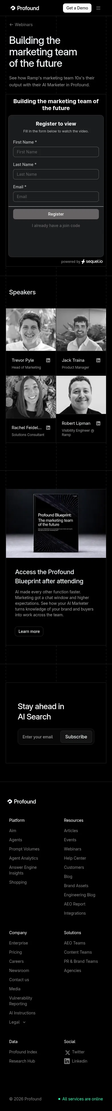 tryprofound.com/webinars/marketing-team-future on mobile, full screenshot