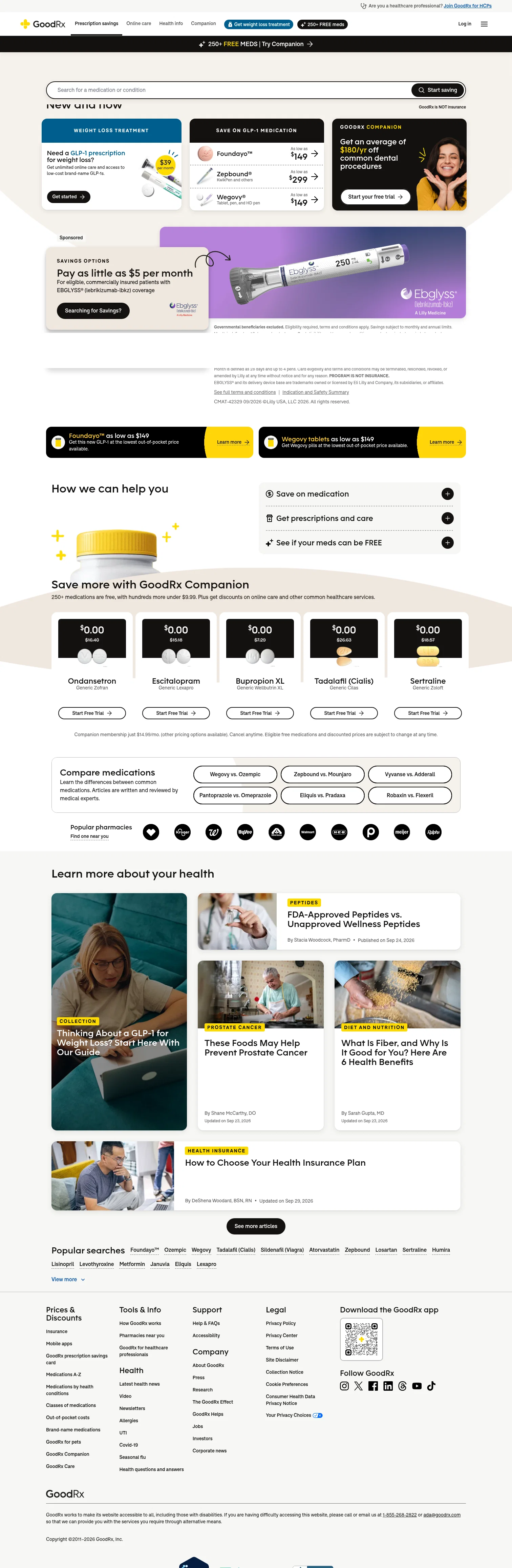 GoodRx landing page