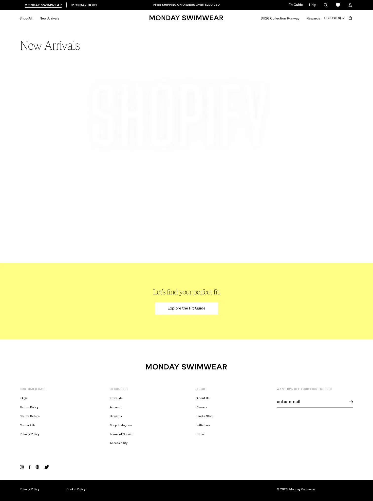 mondayswimwear.com/collections/new-arrivals on desktop, full screenshot