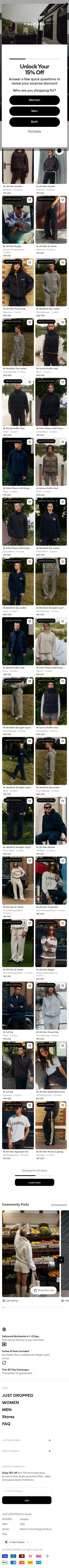 casparasports.com/collections/women-men-the-transition-edit on mobile, full screenshot